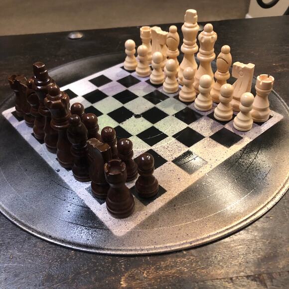 Vinyl Chess Set - Spotted Chrome & Black - Picture 4 of 13